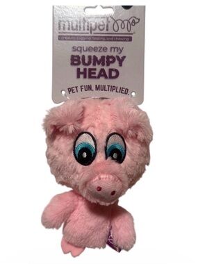 Multipet Pink Plush Squeeze My Bumpy Head Pig Toy NWT